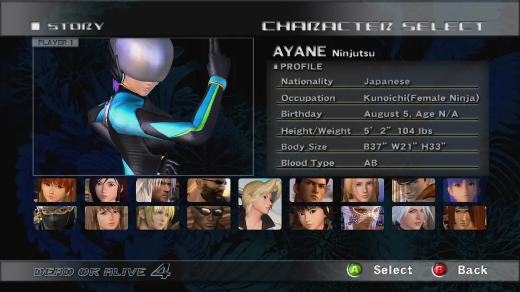 dead or alive 4 menu