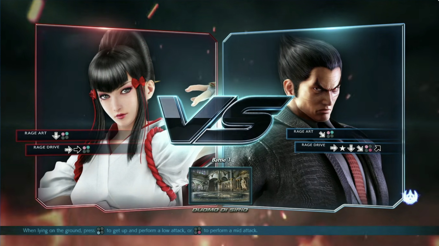 Écran de sélection Kazumi vs Kazuya, Arslan Ash vs Knee, EVO 2019
