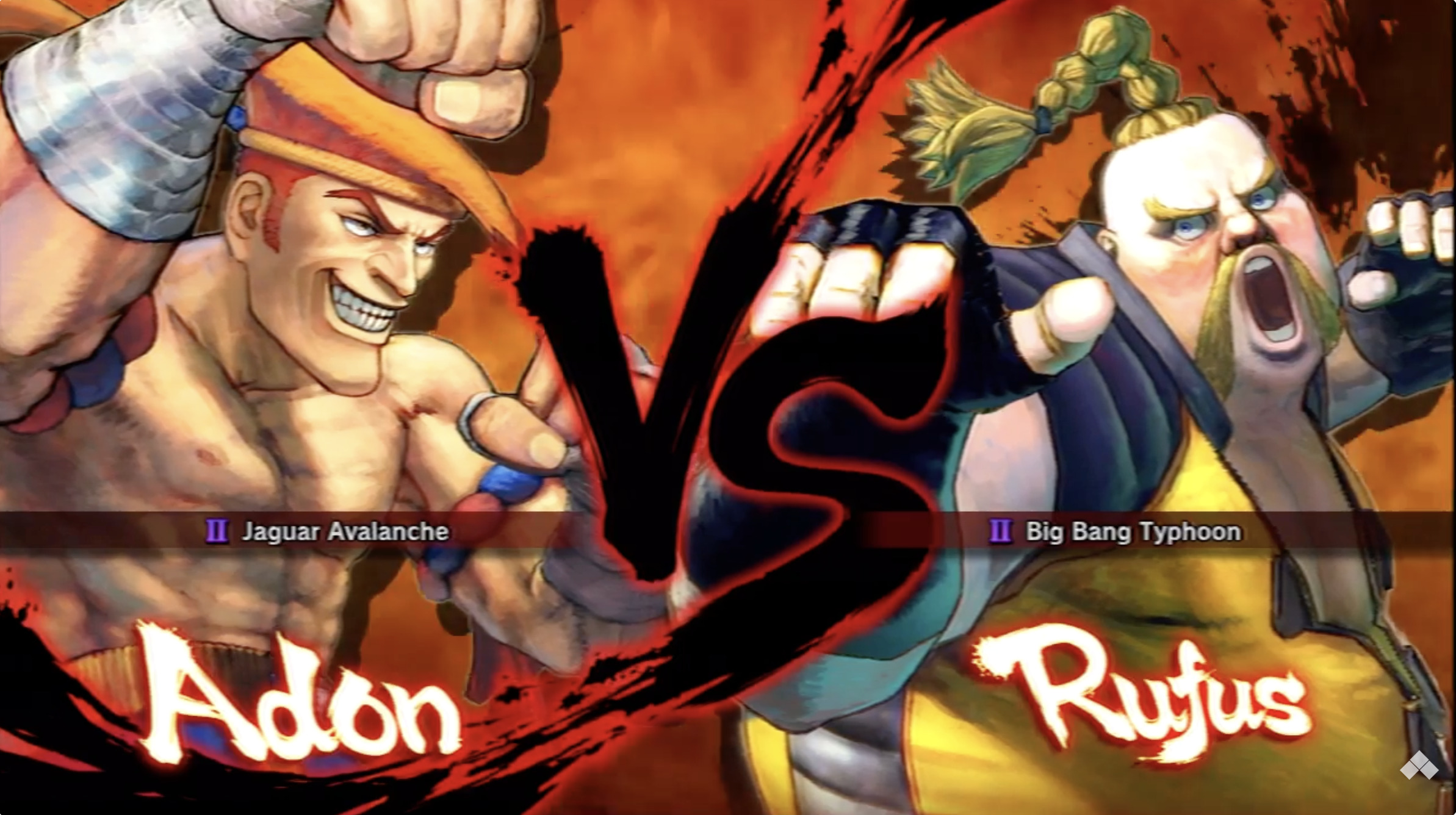 Écran de sélection Adon vs Rufus, GamerBee vs Justin Wong, EVO 2010