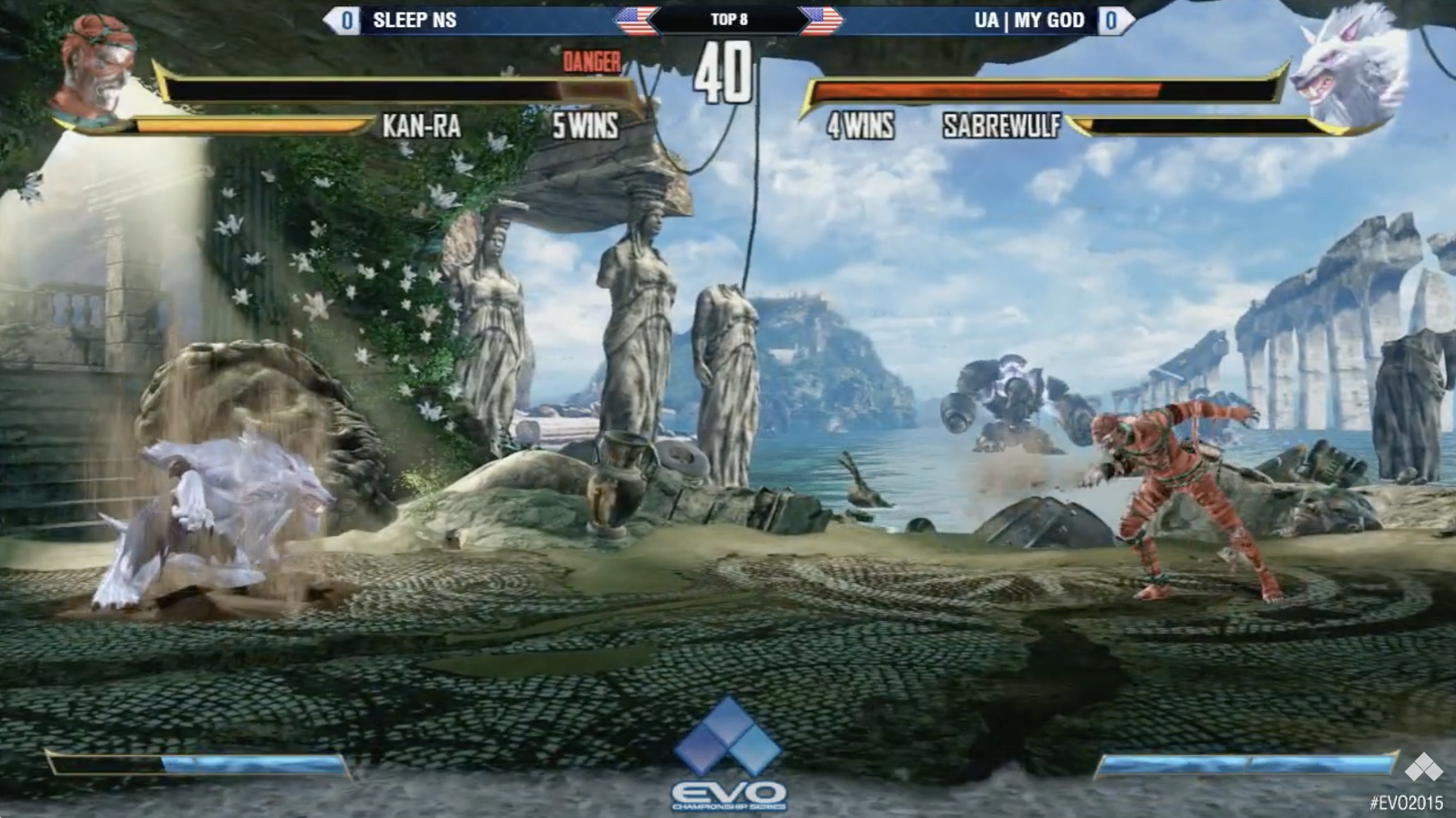 Écran de combat, Sleep NS (Kan-Ra) vs UA My God (Sabrewulf), Top 8 EVO 2015